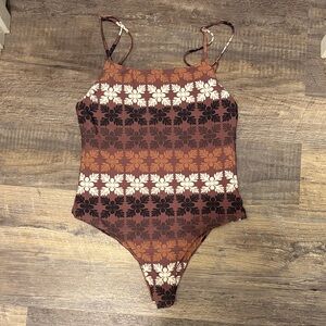 Floral‎ Brown and Cream One Piece Swimsuit